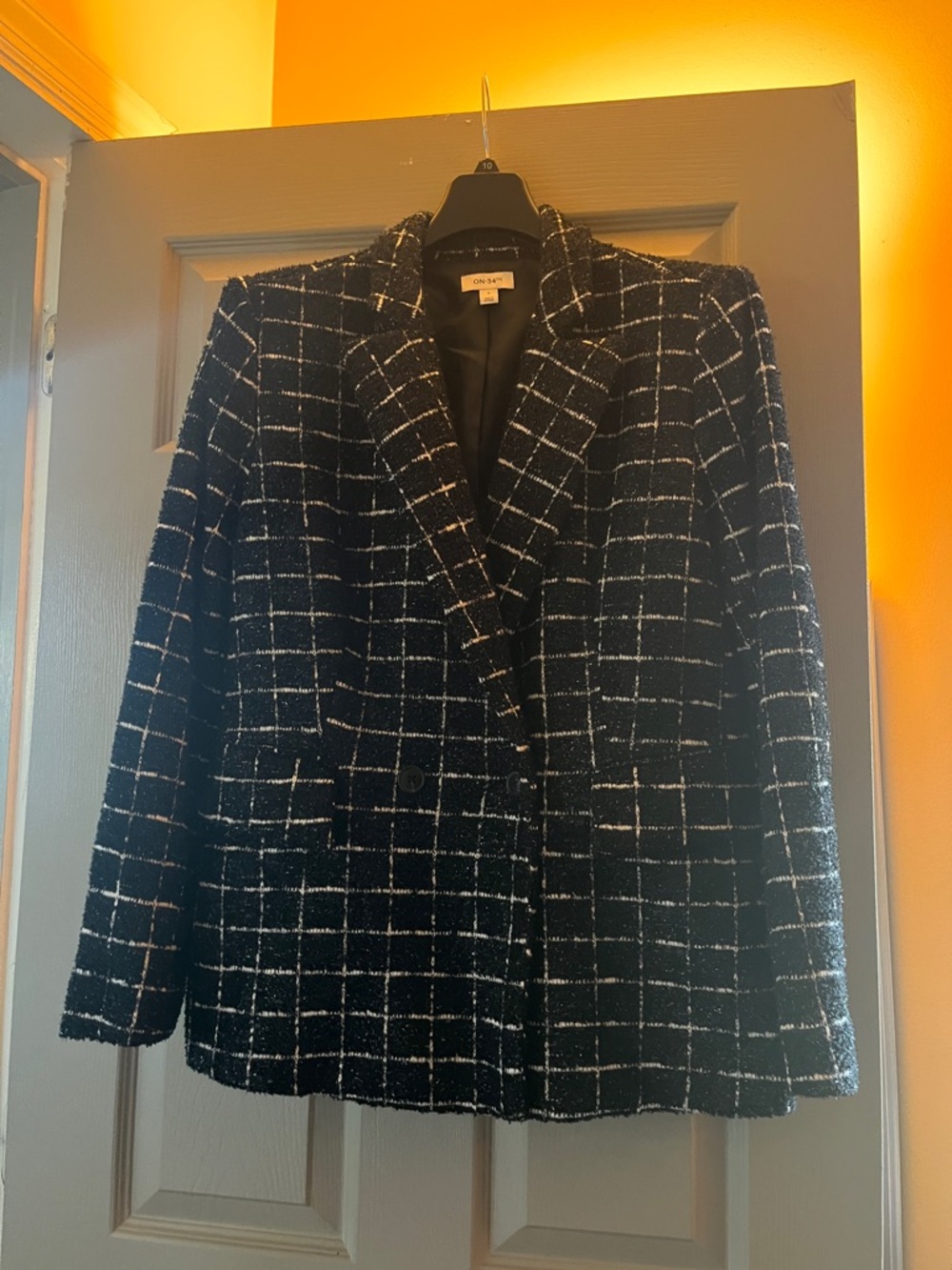 Savvy Black & White Windowpane Tweed Blazer